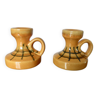 Pair of orange ceramic candlesticks from the 60s