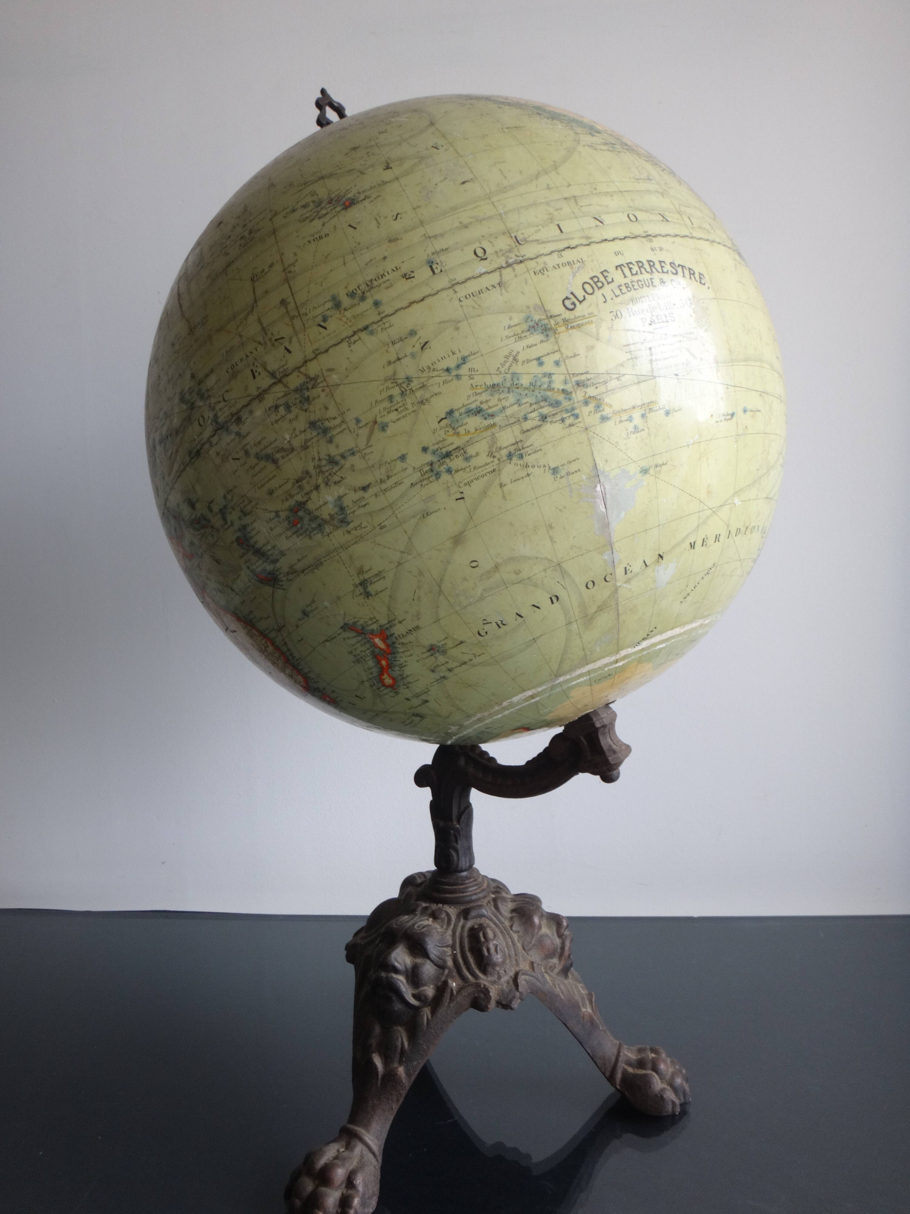 Earth globe l lebegue world map with cast 60cm paris xix