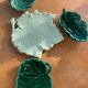 Set of 4 dishes empty pocket enamelled ceramic green lunetta vallauris leaf shape vallauris
