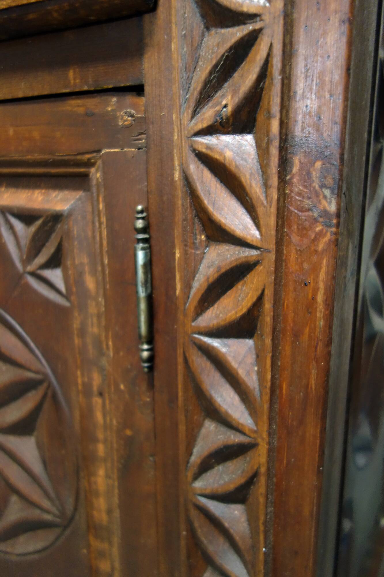 Carved pine sideboard, mountain folk art, 1950s