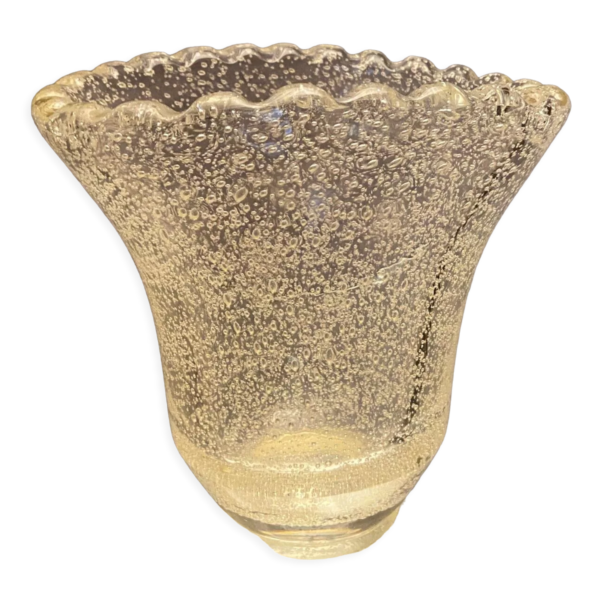 Crystal vase with subtly tinted bubble decoration signed Daum