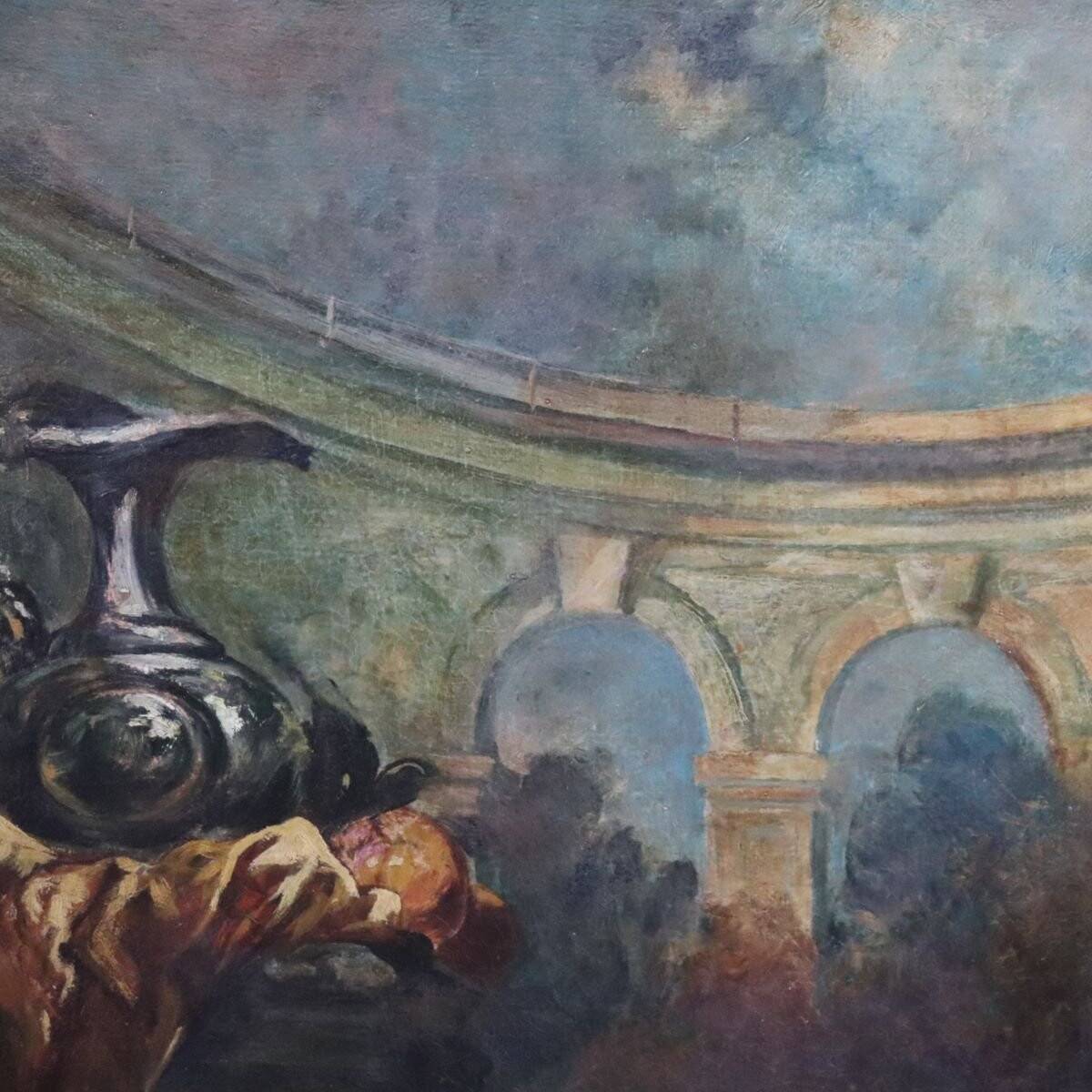 Still Life, Large Oil Painting On Canvas, Italy, 19th Century