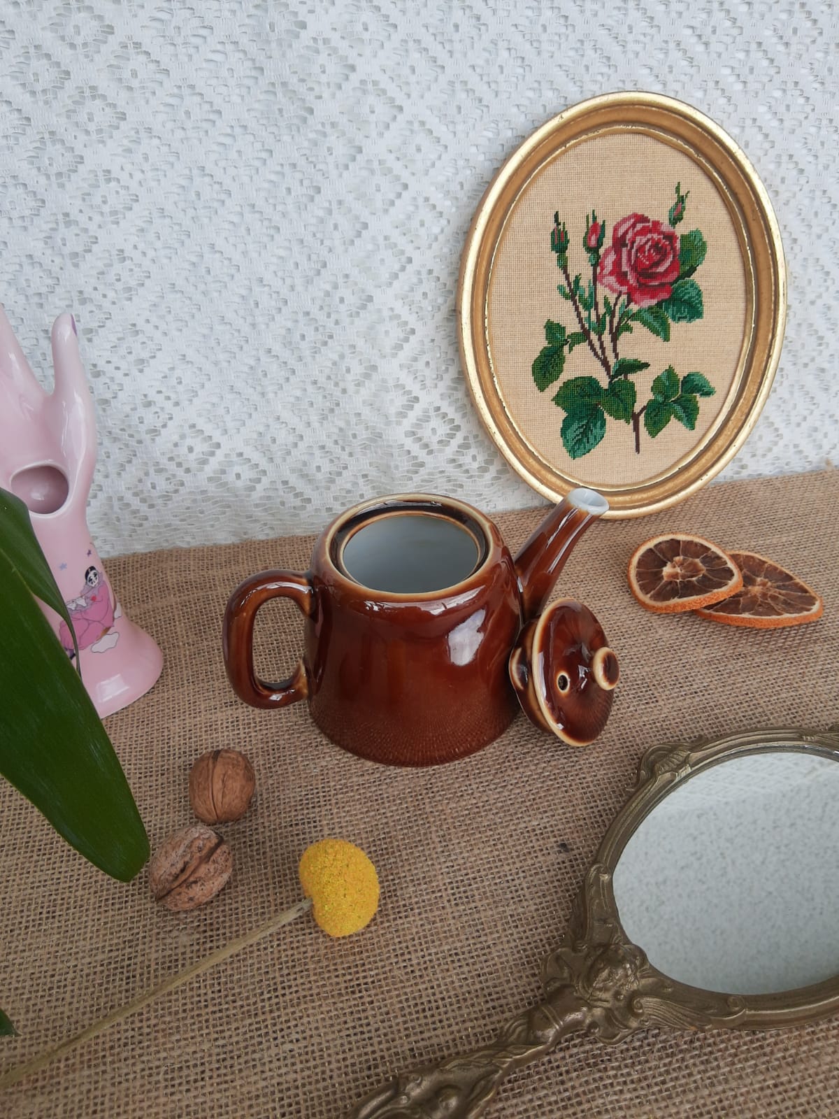 Brown ceramic teapot - vintage