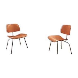 Pair of Eames ash DCM chairs edited by Hermann Miller