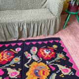 Romanian vintage carpet with delicate flowers 258x138cm