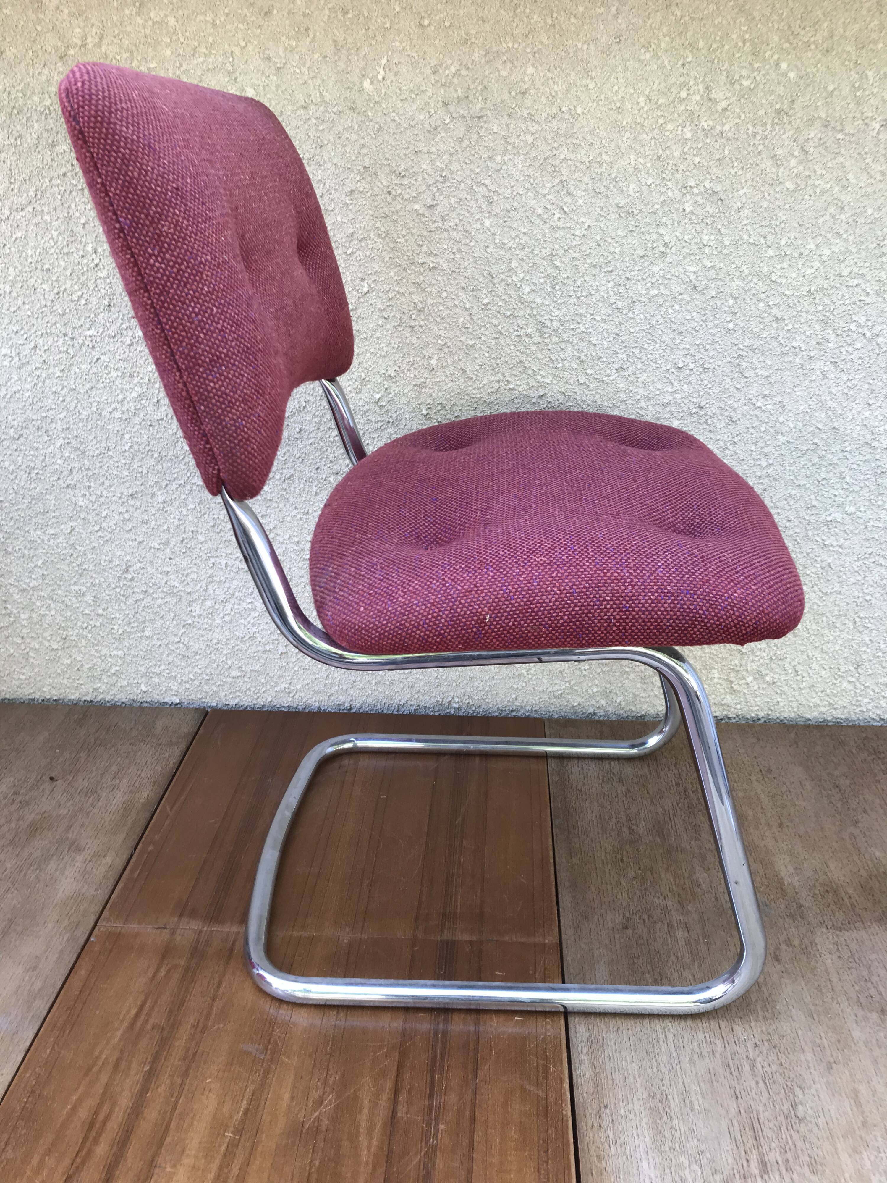 Old Strafor chrome metal chair - vintage 7s design red fabric