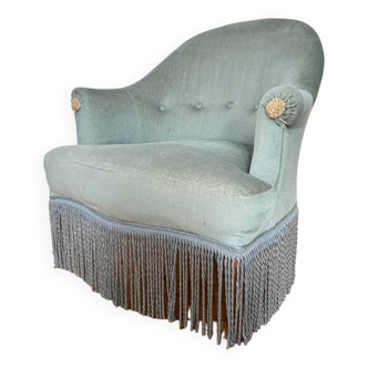 Fauteuil crapaud bleu vintage