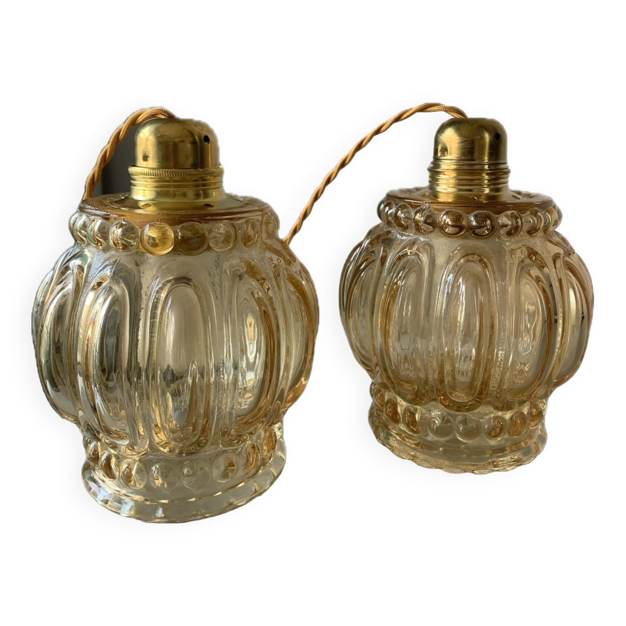 Pair of vintage amber bubble table lamps