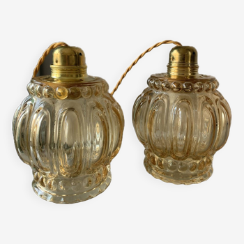 Pair of vintage amber bubble table lamps