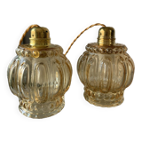 Pair of vintage amber bubble table lamps