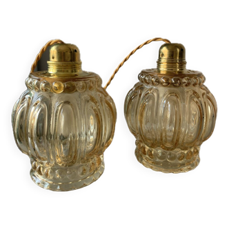 Pair of vintage amber bubble table lamps