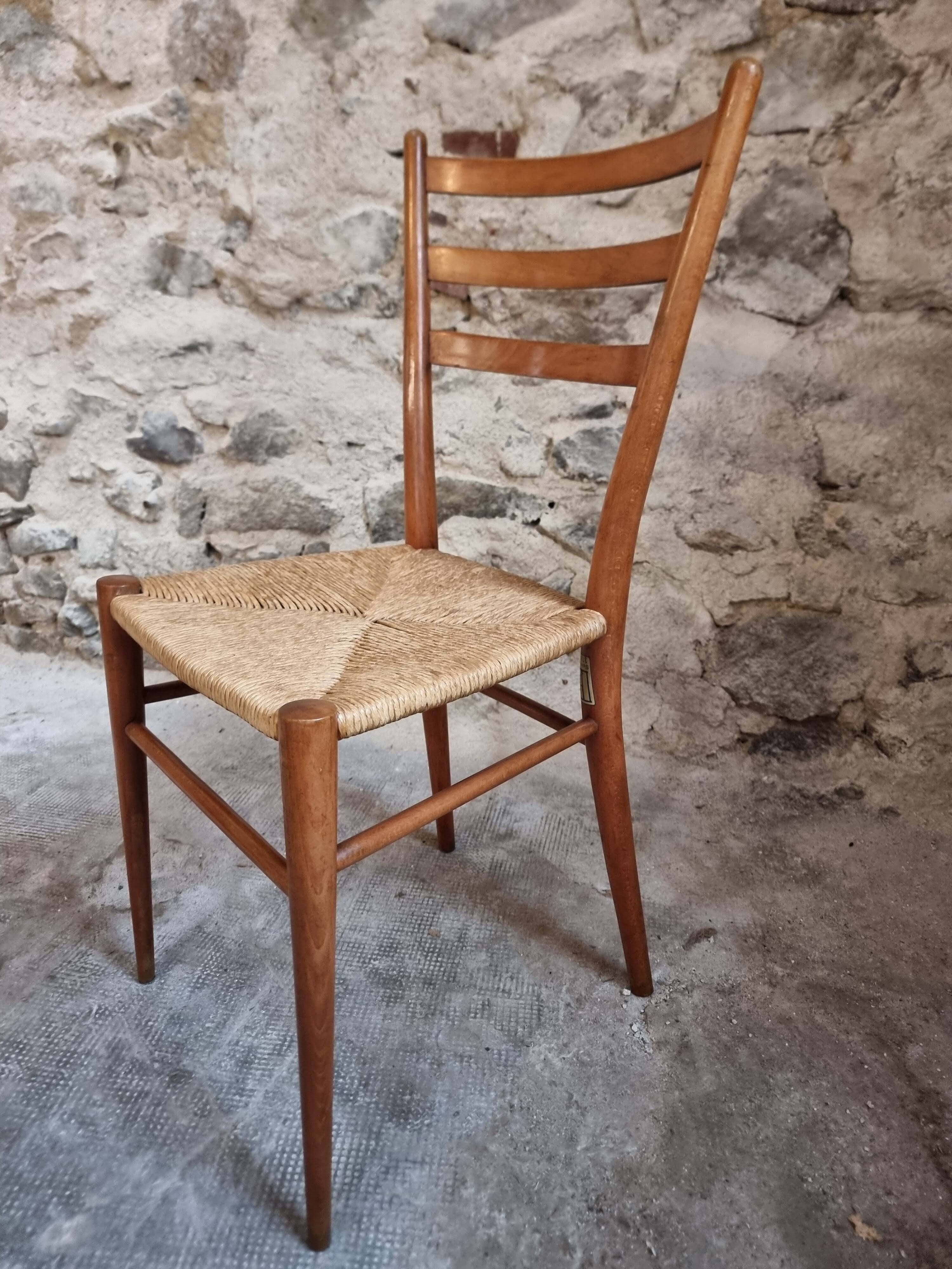 Ensemble de 4 chaises de salle à manger italiennes mid-century avec assises tressées, vers 1950–1970