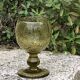 6 wine glasses in khaki green hand-blown glass, large model, vintage