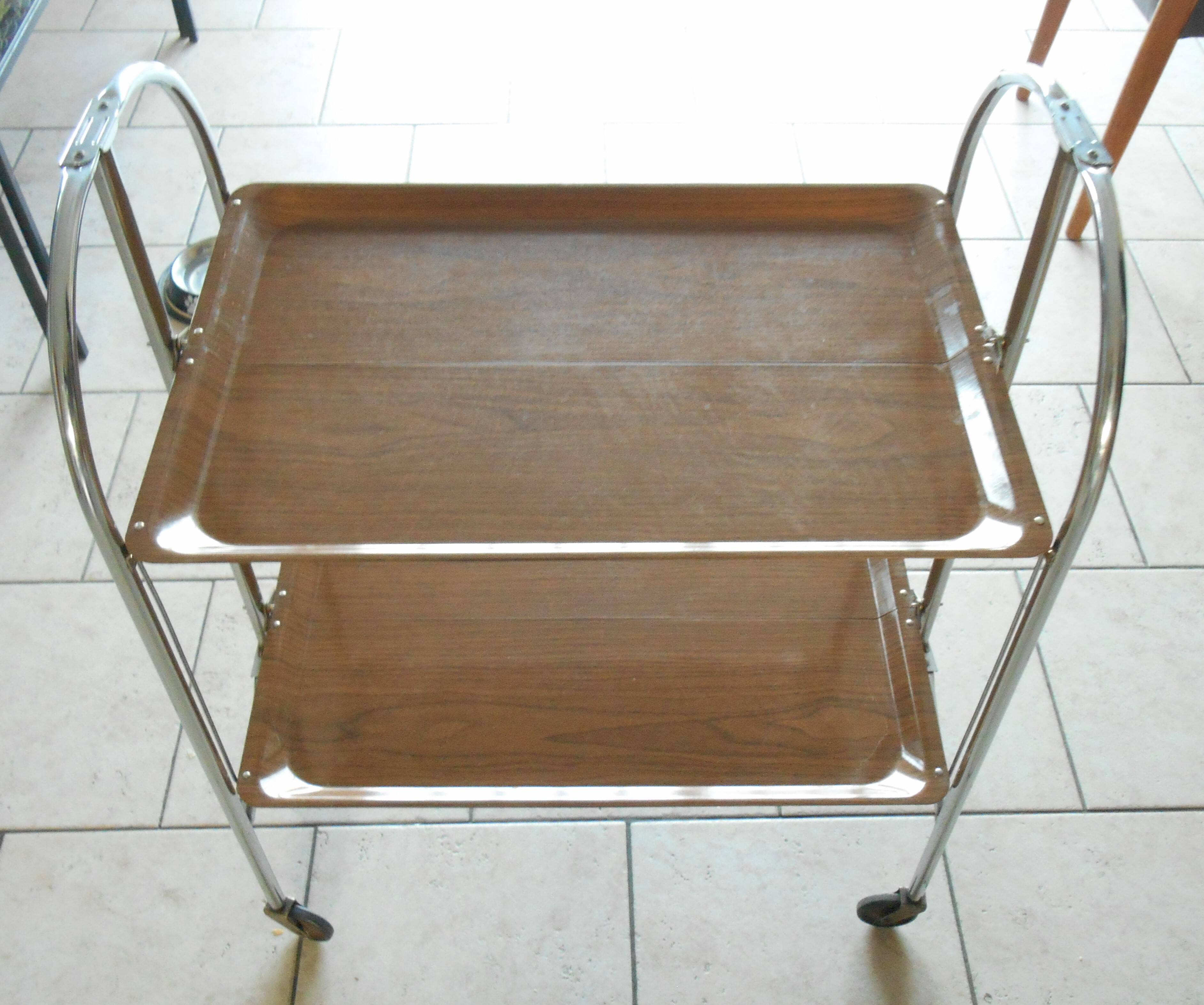 folding metal and wood serving trolley