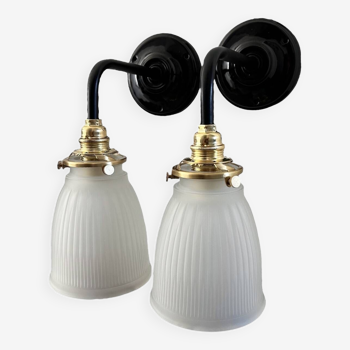 Pair of glass and ceramic wall lights