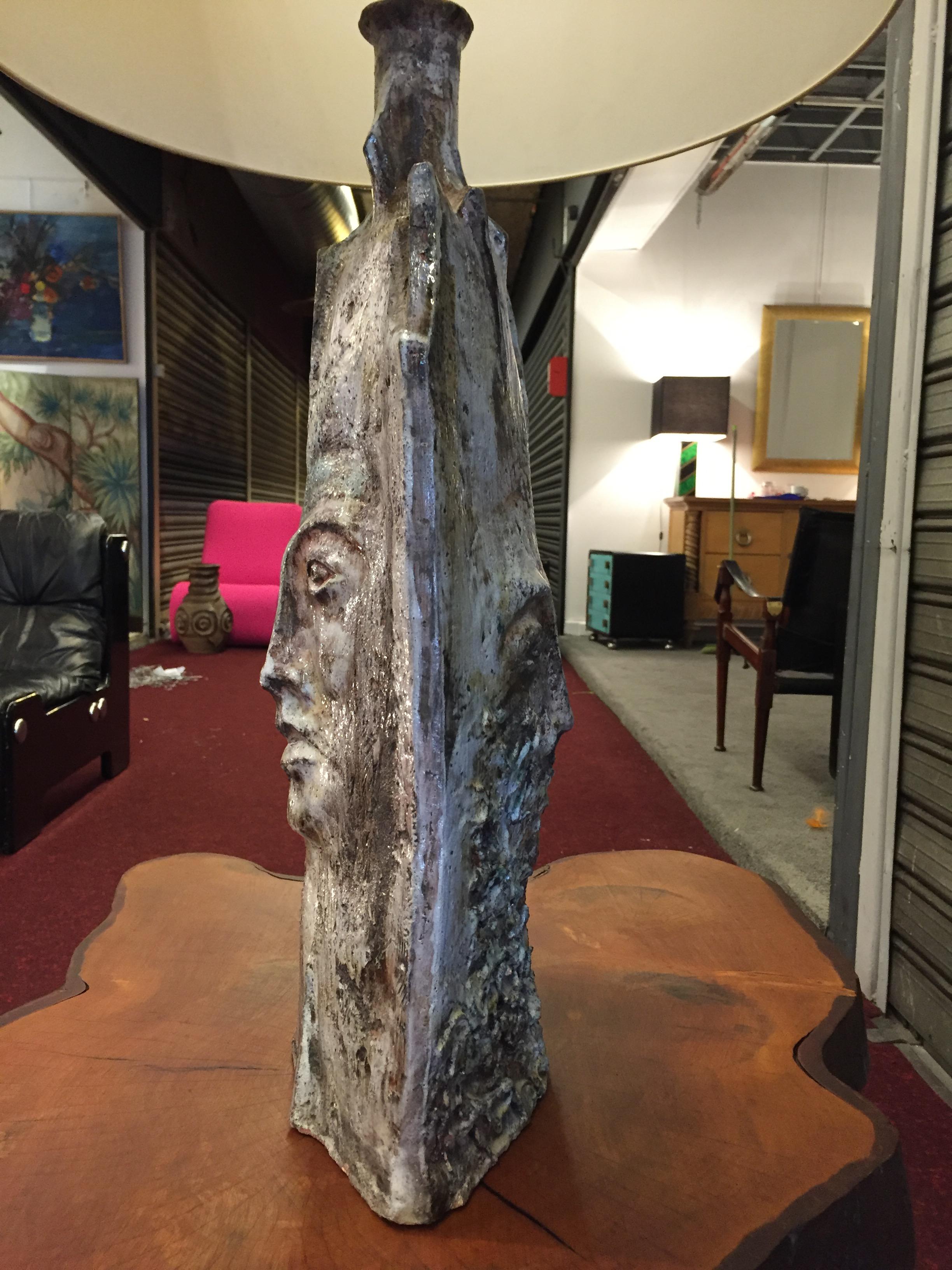 Large glazed ceramic anthropomorphic vase mounted in lamp 1970