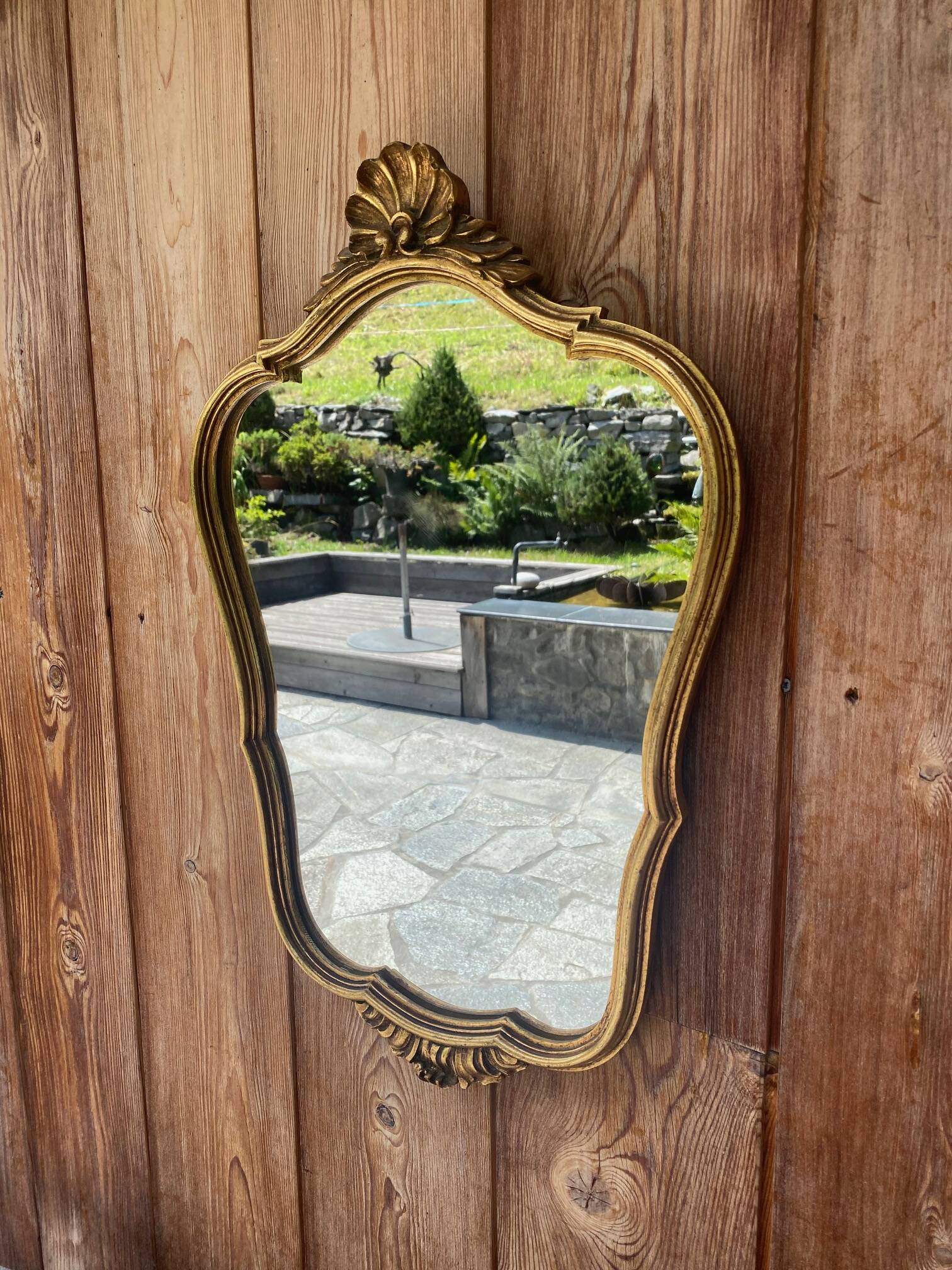 Baroque style gilded wooden mirror with shell 50x40cm
