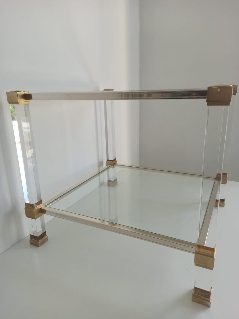 Square glass and altuglass coffee table Pierre Vandel