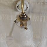 Swan neck wall light in brass, porcelain and glass - mid 20th century