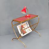 Brass side table with vintage magazine rack