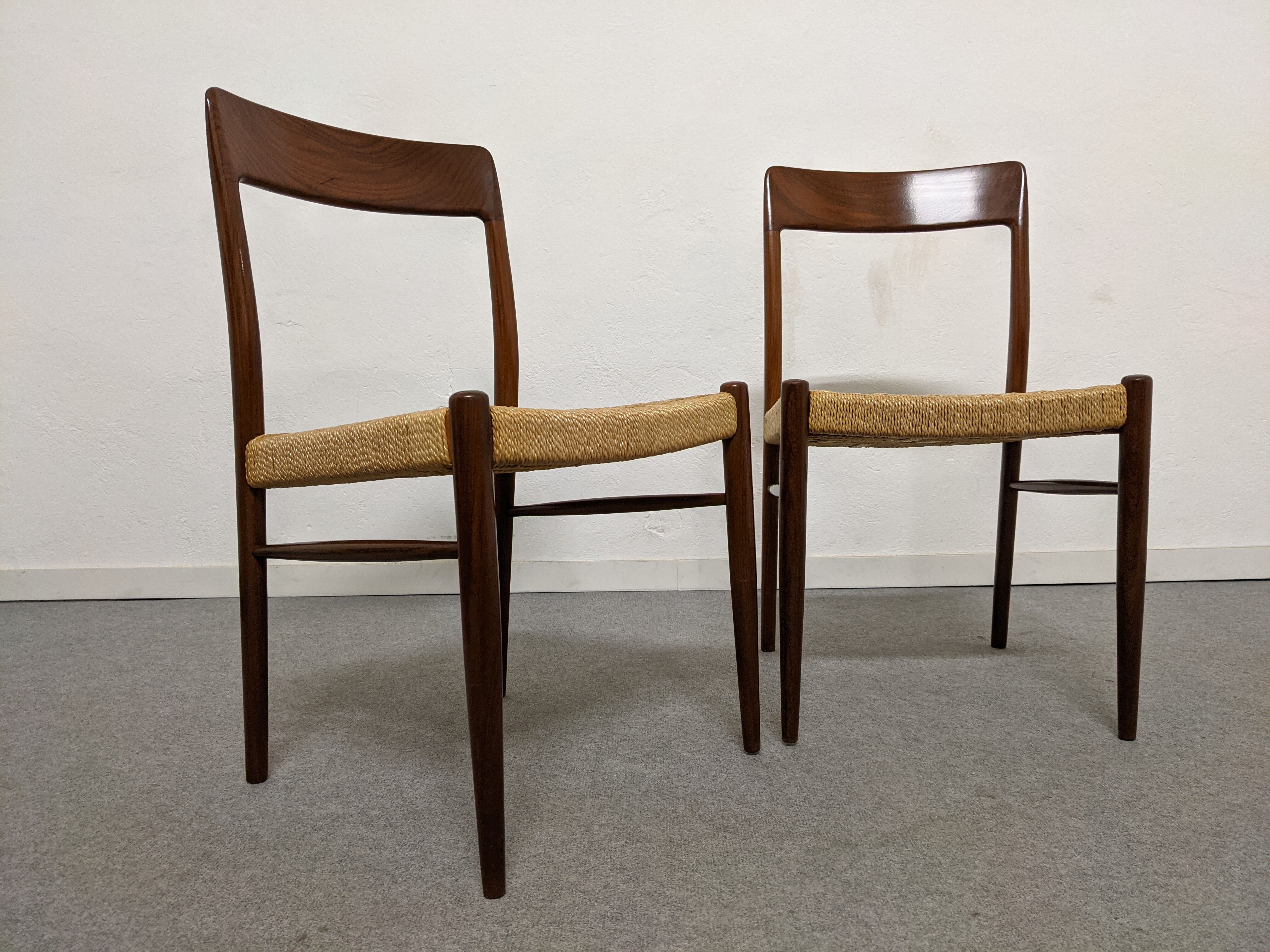 Pair of Danish chairs in teak and rope from the 60s/70s