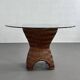 Round Woven Rattan and Beveled Glass Dining Table, 1970s