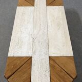 Elm and travertine coffee table from the 70s/80s