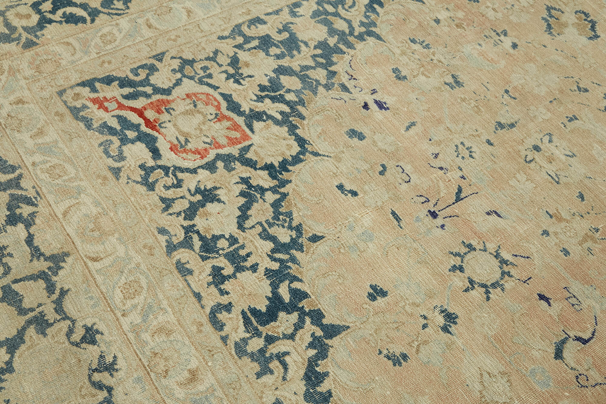 Hand-knotted persian vintage 1970s 305 cm x 390 cm beige wool carpet