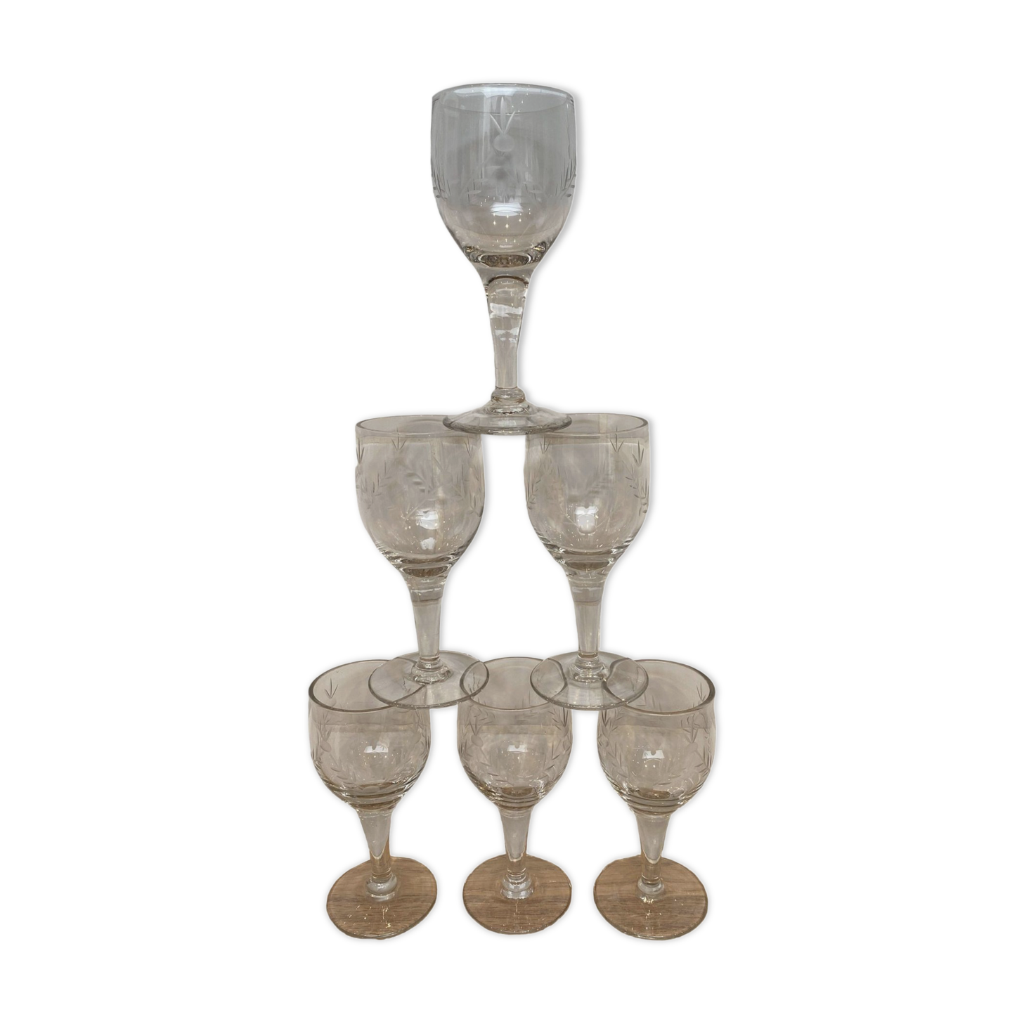 Set de 6 verres vin blanc gravés