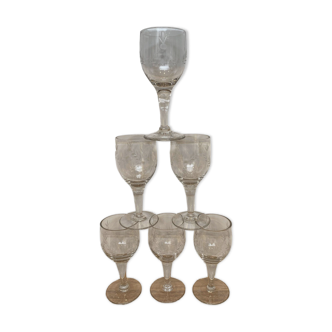 Set de 6 verres vin blanc gravés