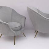 Attributed to Federico Munari Mid-Century Modern Italian Velvet Armchairs, 1950s