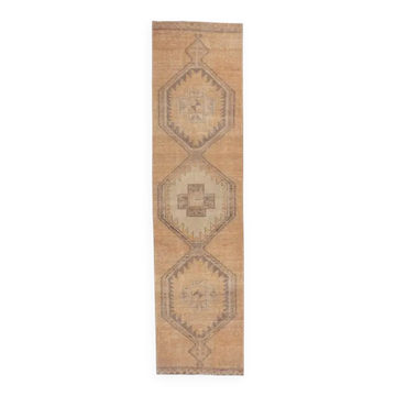Tapis couloir turc vintage noué à la main des années 1980 92x394