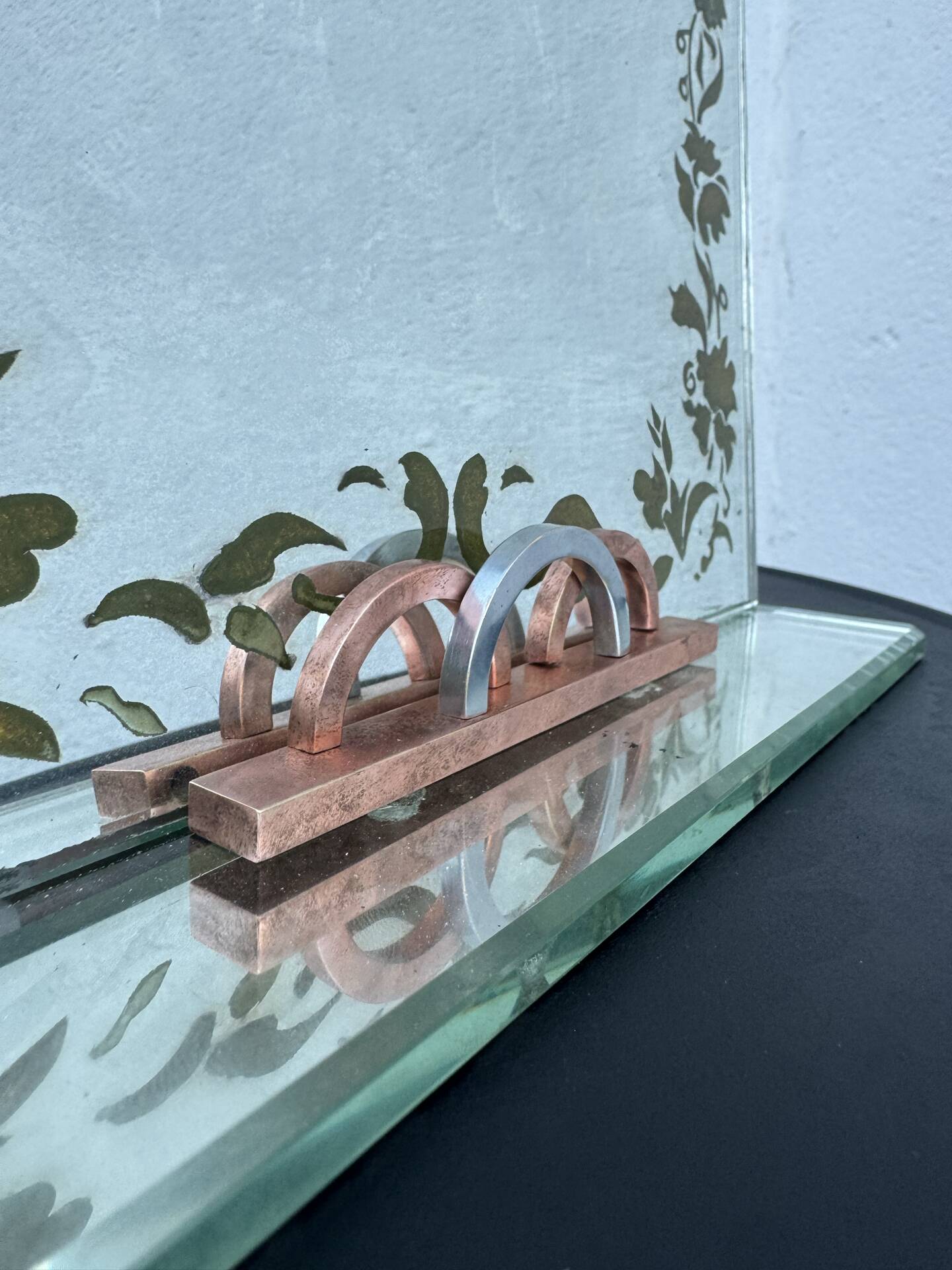 Art Deco engraved tabletop mirror