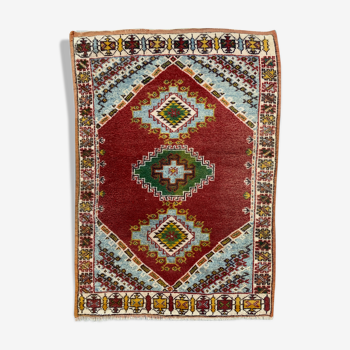 Tapis marocain vintage 157x109 cm tazenacht berber atlas, tribal, rouge, bleu