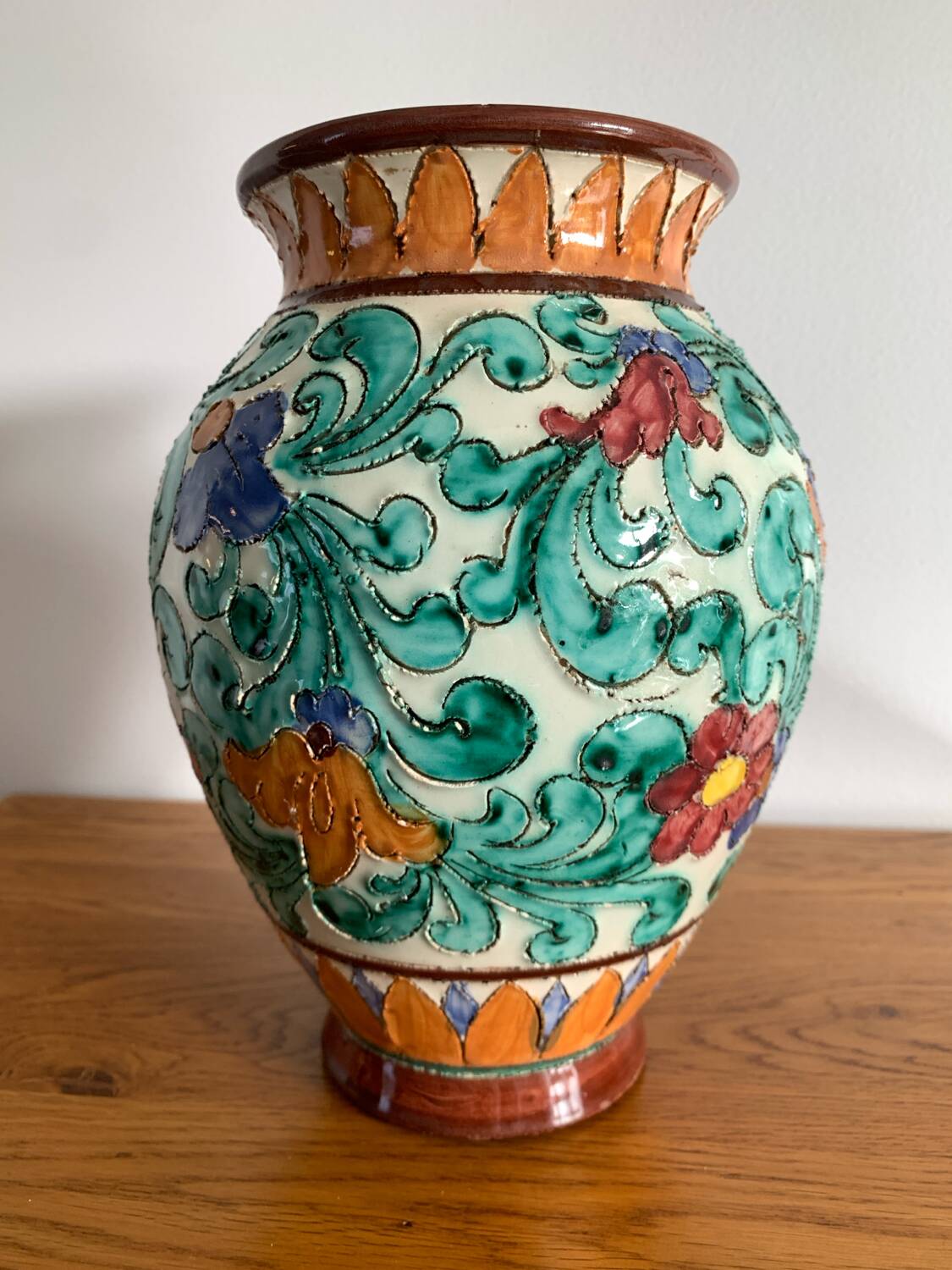 Cerart Monaco vase – relief floral decoration – signed and numbered – year