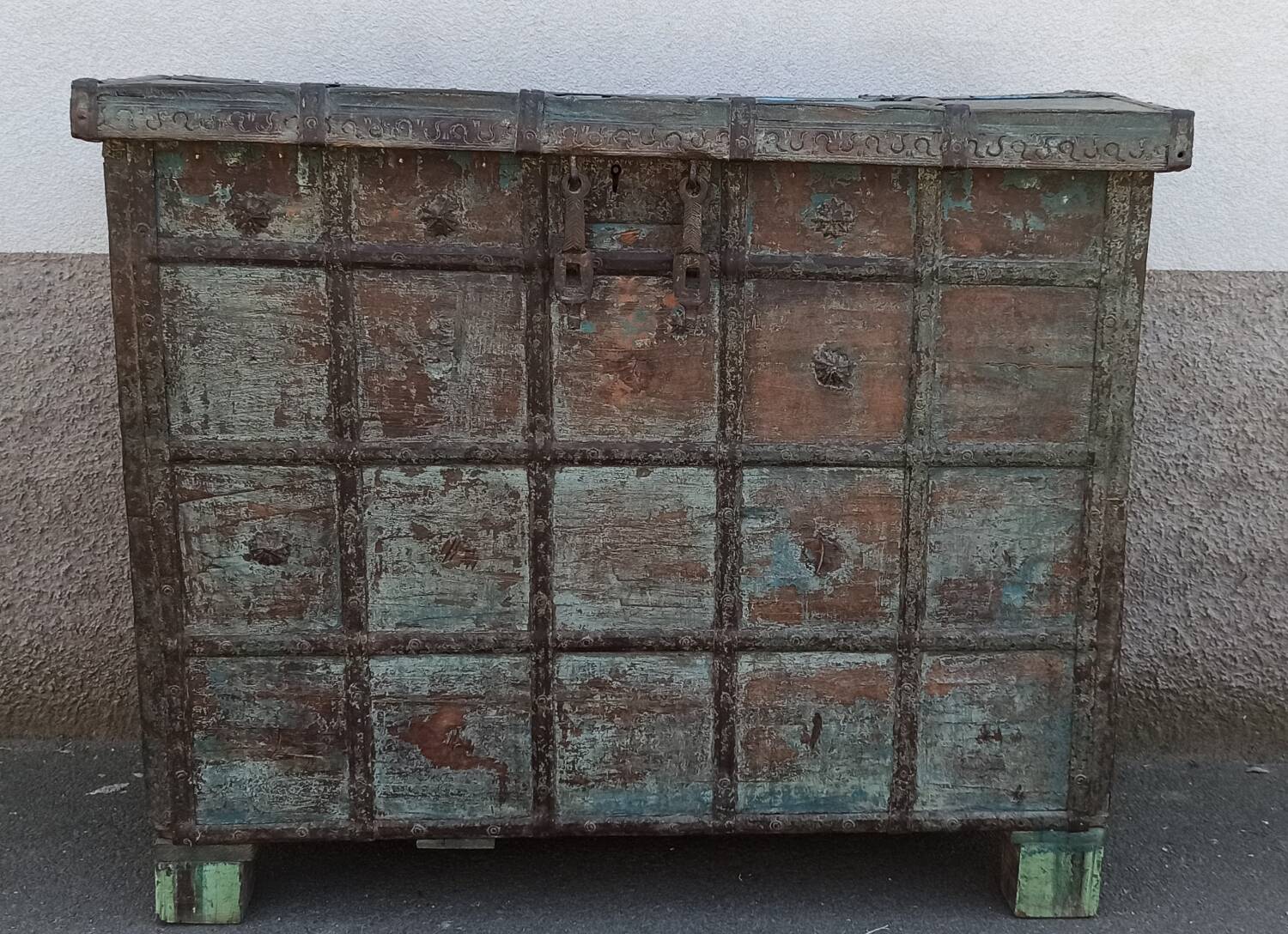 Old blue wooden chest