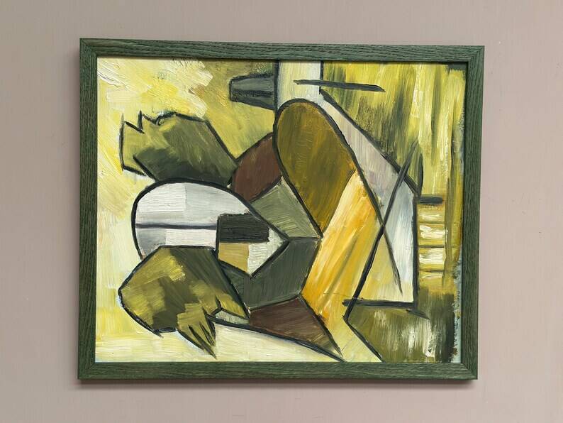 Huile sur panneau d'origine suédoise – « Composition abstraite » – Signée – Vintage