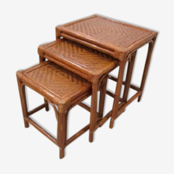 3 nesting tables rattan, bamboo and woven wicker