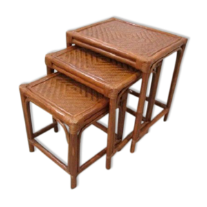3 tables gigognes rotin, - osier