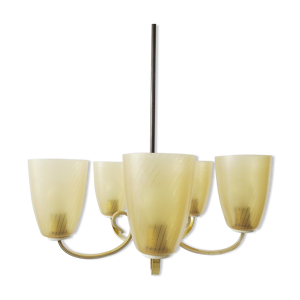 Lustre à cinq bras en laiton et
