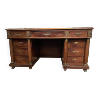 Empire style mahogany and veneer pedestal desk, 20th century