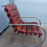 Vintage 1960s-70s chrome and leather armchair