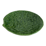 Grand plat / saladier en faïence barbotine émaillée – forme feuille