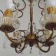 Vintage French 4 Arm Gilded Metal Cage Chandelier Beads Clear Murano Drops