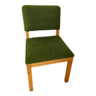 vintage wooden chair and green curly wool