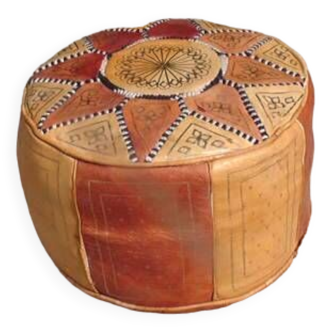 Vintage Moroccan leather pouf