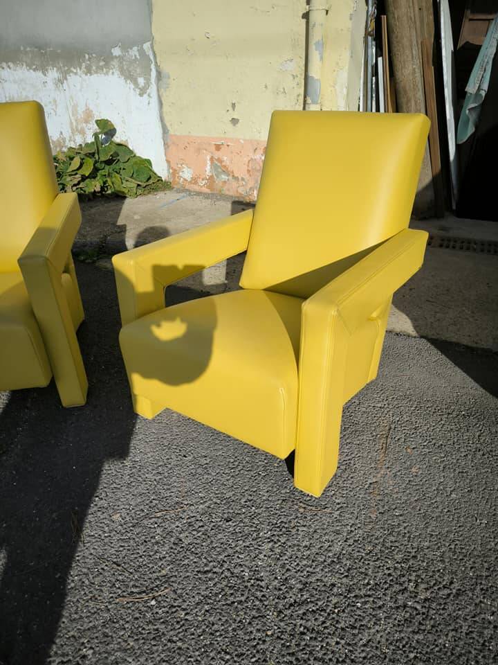 Pair of armchairs in sunny yellow leather