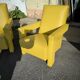 Pair of armchairs in sunny yellow leather