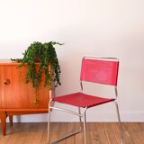 Ensemble de 4 chaises tubulaires en croute de cuir Rouge Italy, Design,1970