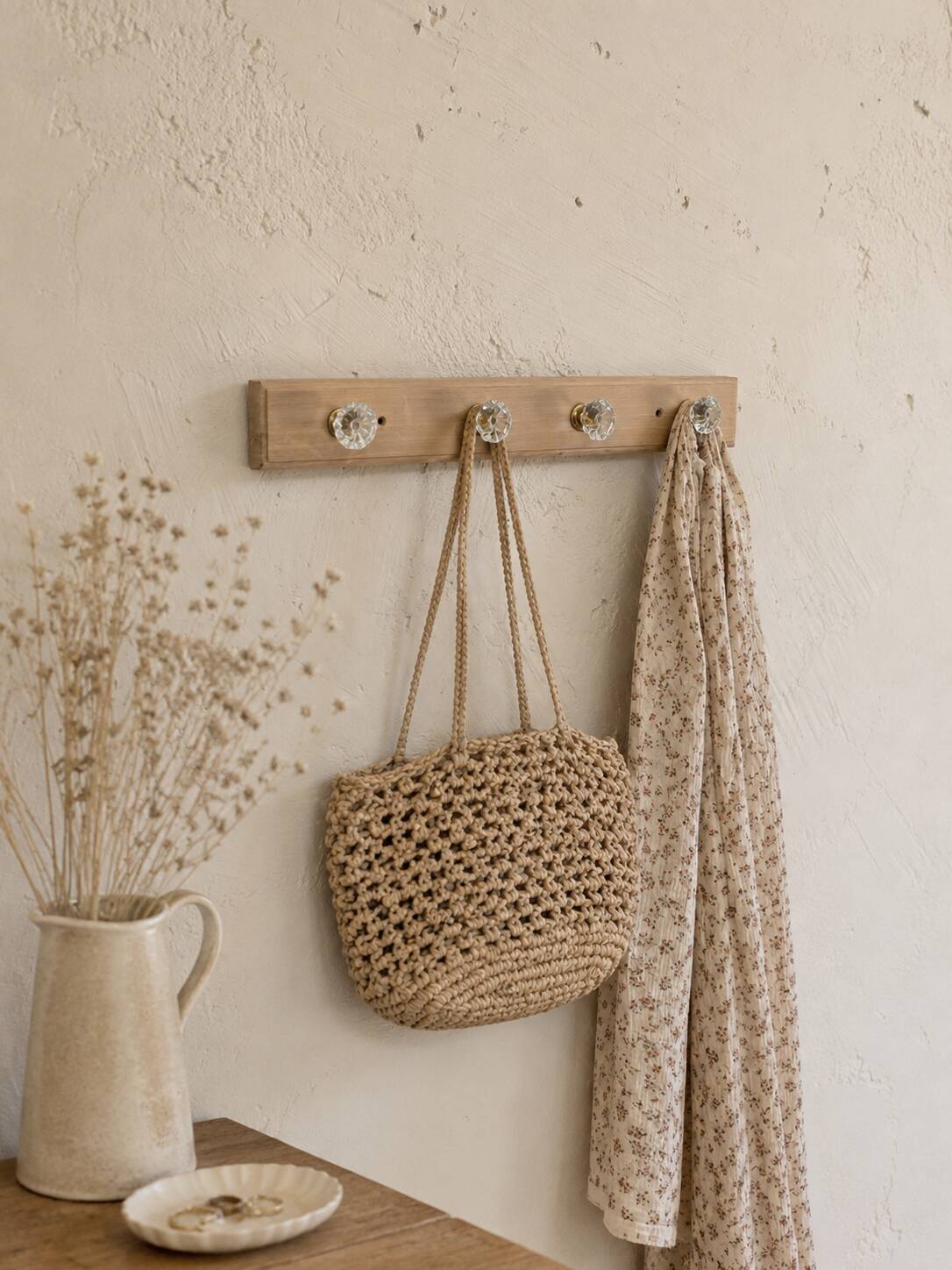 Vintage coat rack / hooks solid oak cottage style